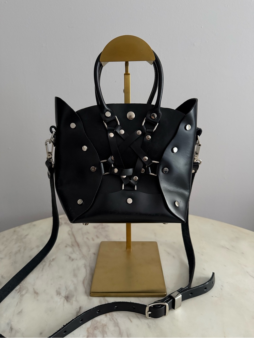 Zana Bayne Mini Pentagram Leather Handbag With Silver Hardware Sexy Statement OS - Picture 3 of 11